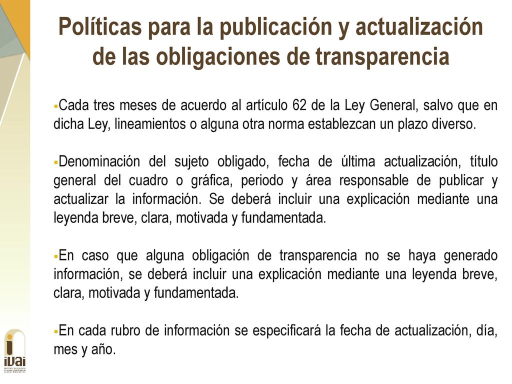 Políticas para la publicación y actualización de las obligaciones de transparencia