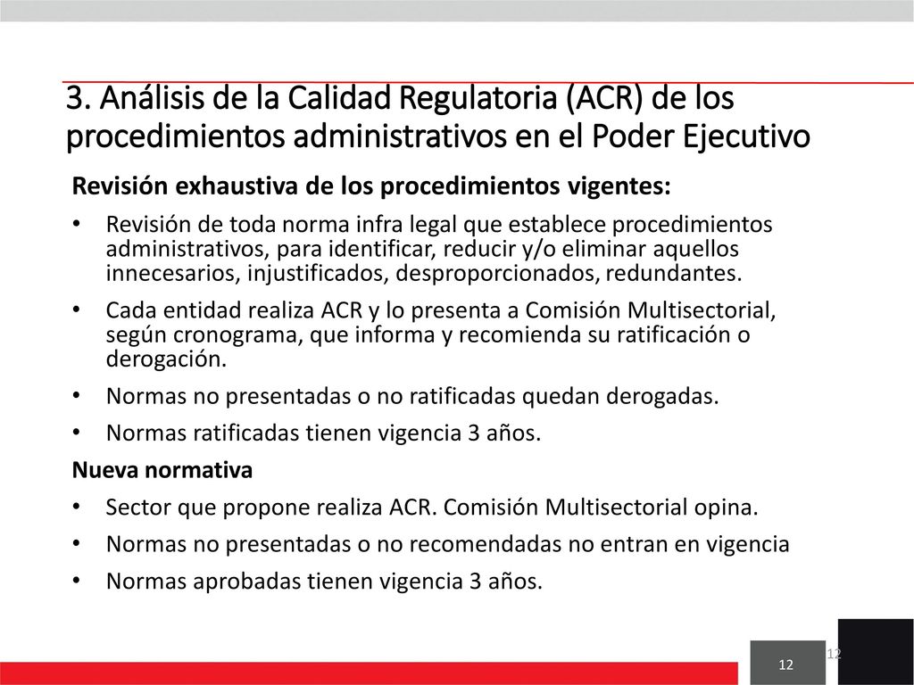 3. Análisis de la Calidad Regulatoria (ACR) de los procedimientos administrativos en el Poder Ejecutivo