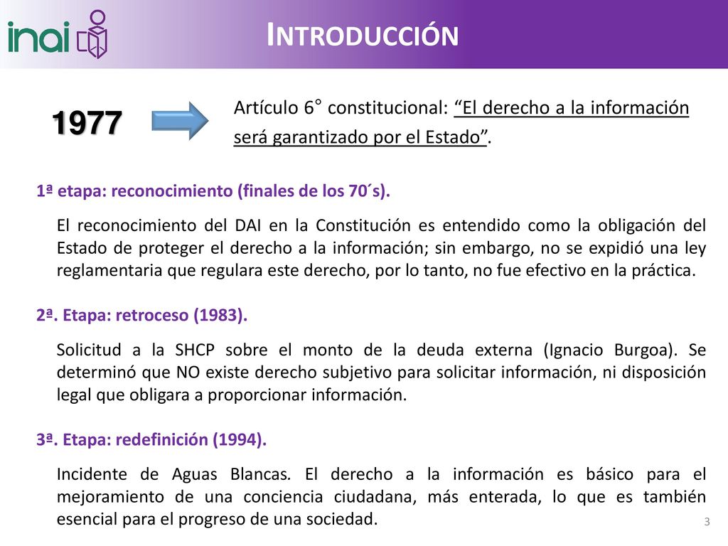 Introducción Artículo 6° constitucional: El derecho a la información será garantizado por el Estado .