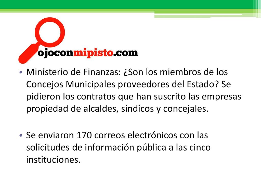 Ministerio de Finanzas: ¿Son los miembros de los Concejos Municipales proveedores del Estado Se pidieron los contratos que han suscrito las empresas propiedad de alcaldes, síndicos y concejales.
