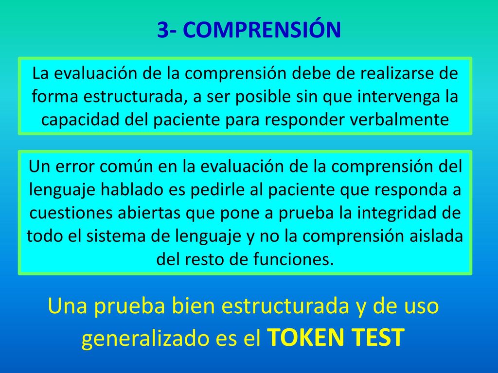 Una prueba bien estructurada y de uso generalizado es el TOKEN TEST