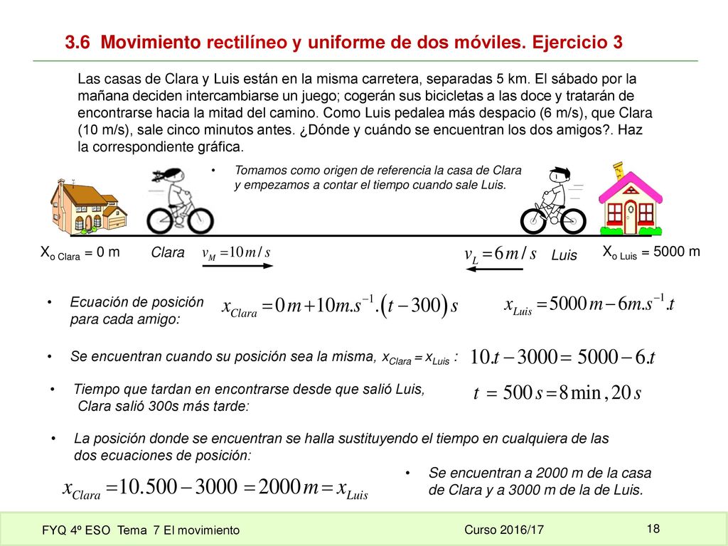 3.6 Movimiento rectilíneo y uniforme de dos móviles. Ejercicio 3
