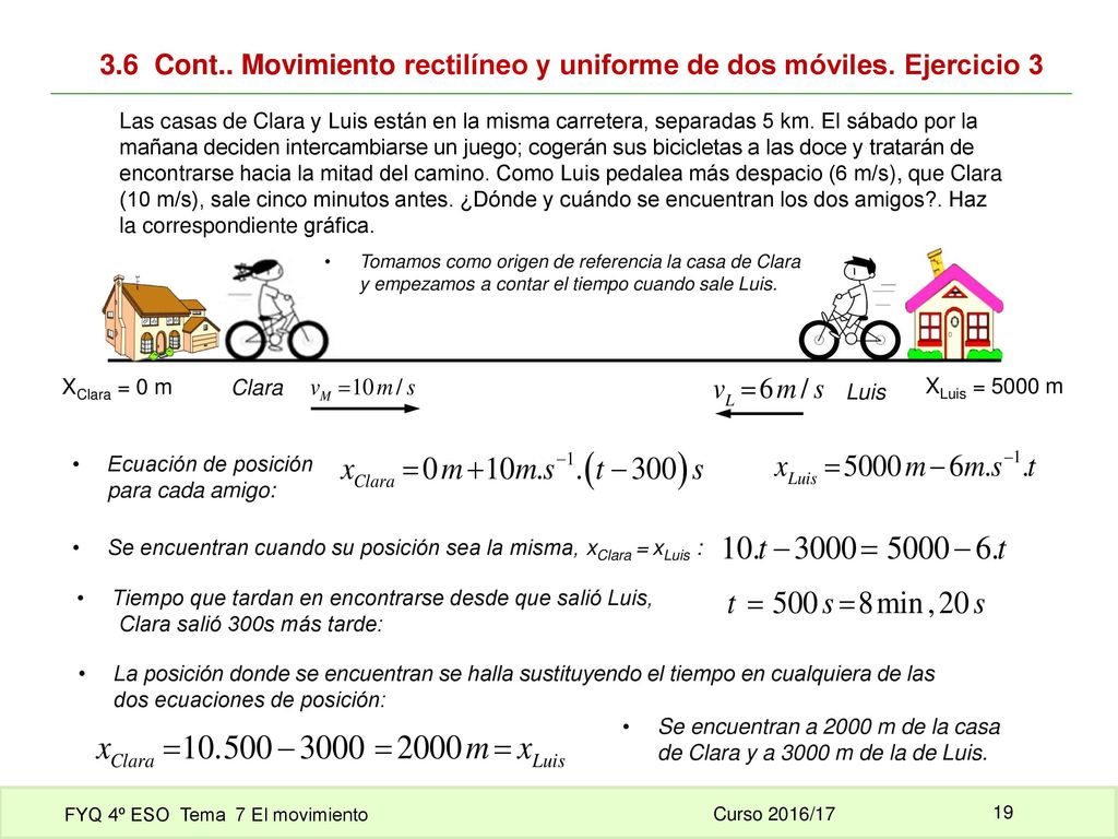 3.6 Cont.. Movimiento rectilíneo y uniforme de dos móviles. Ejercicio 3