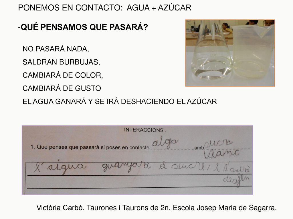 PONEMOS EN CONTACTO: AGUA + AZÚCAR -QUÉ PENSAMOS QUE PASARÁ