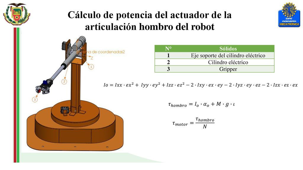 Cálculo de potencia del actuador de la articulación hombro del robot