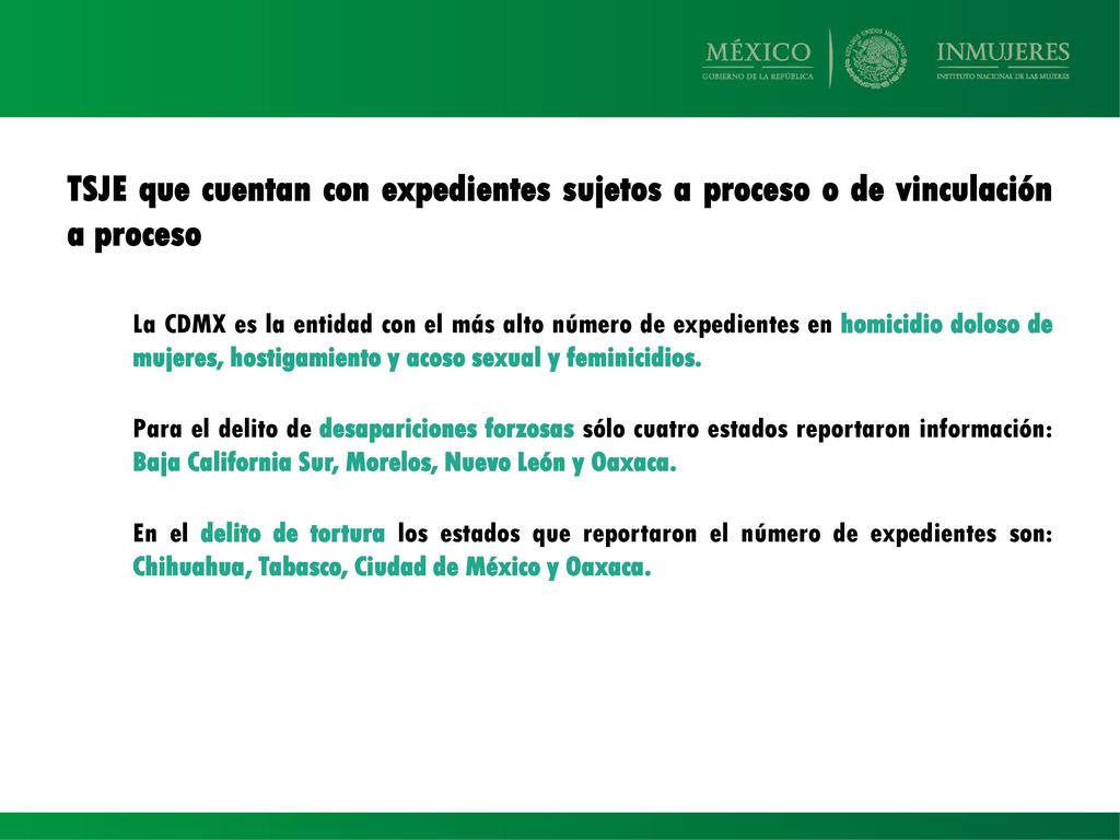 TSJE que cuentan con expedientes sujetos a proceso o de vinculación a proceso