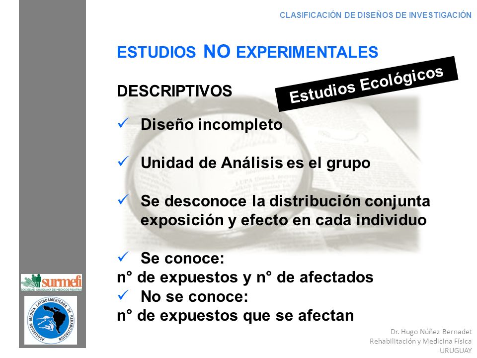 ESTUDIOS NO EXPERIMENTALES DESCRIPTIVOS Estudios Ecológicos