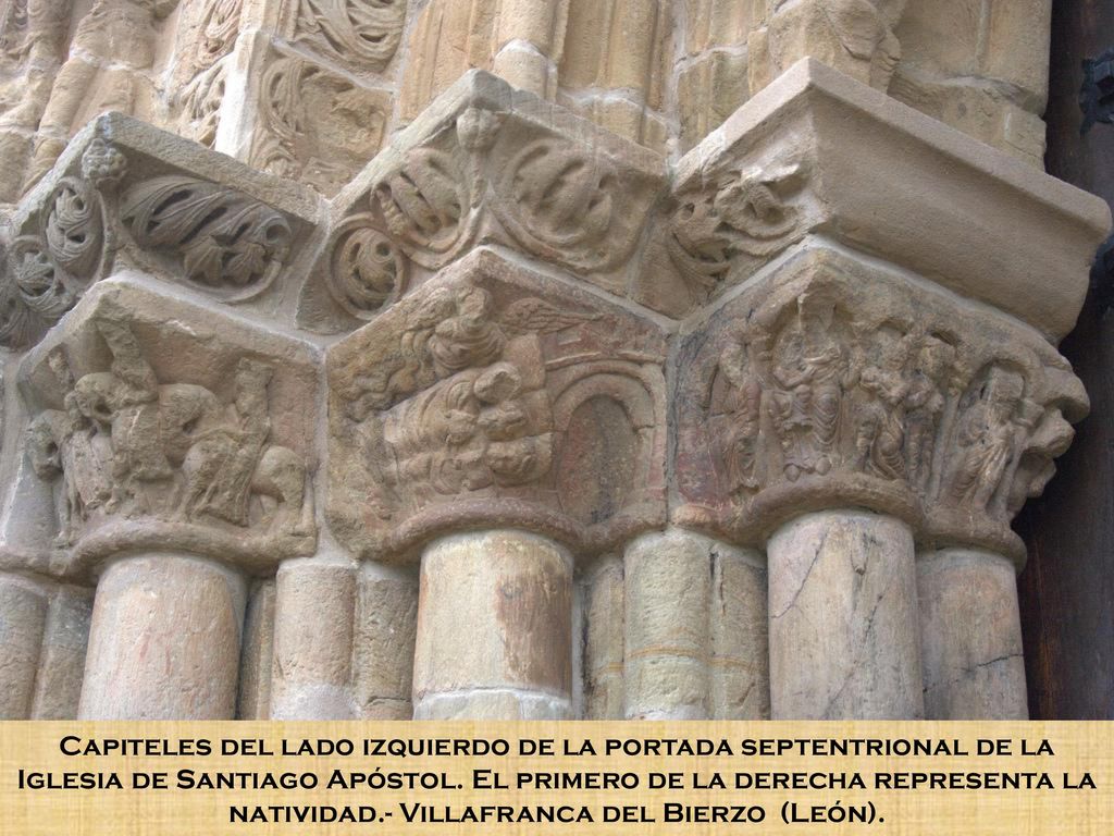 Capiteles del lado izquierdo de la portada septentrional de la Iglesia de Santiago Apóstol.
