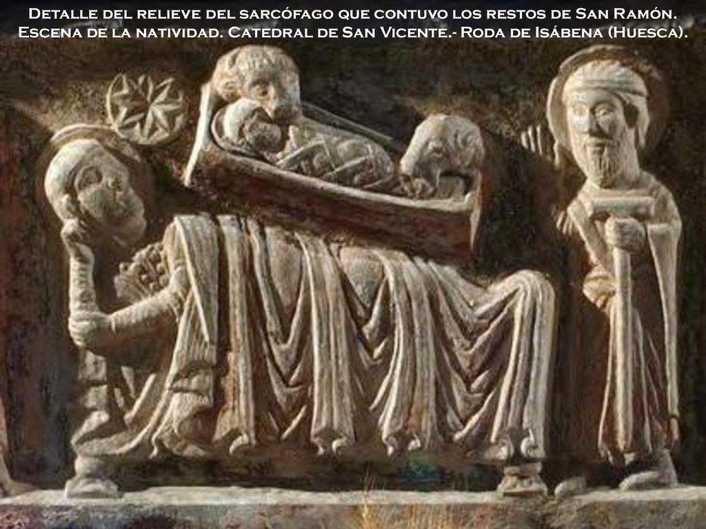 Detalle del relieve del sarcófago que contuvo los restos de San Ramón