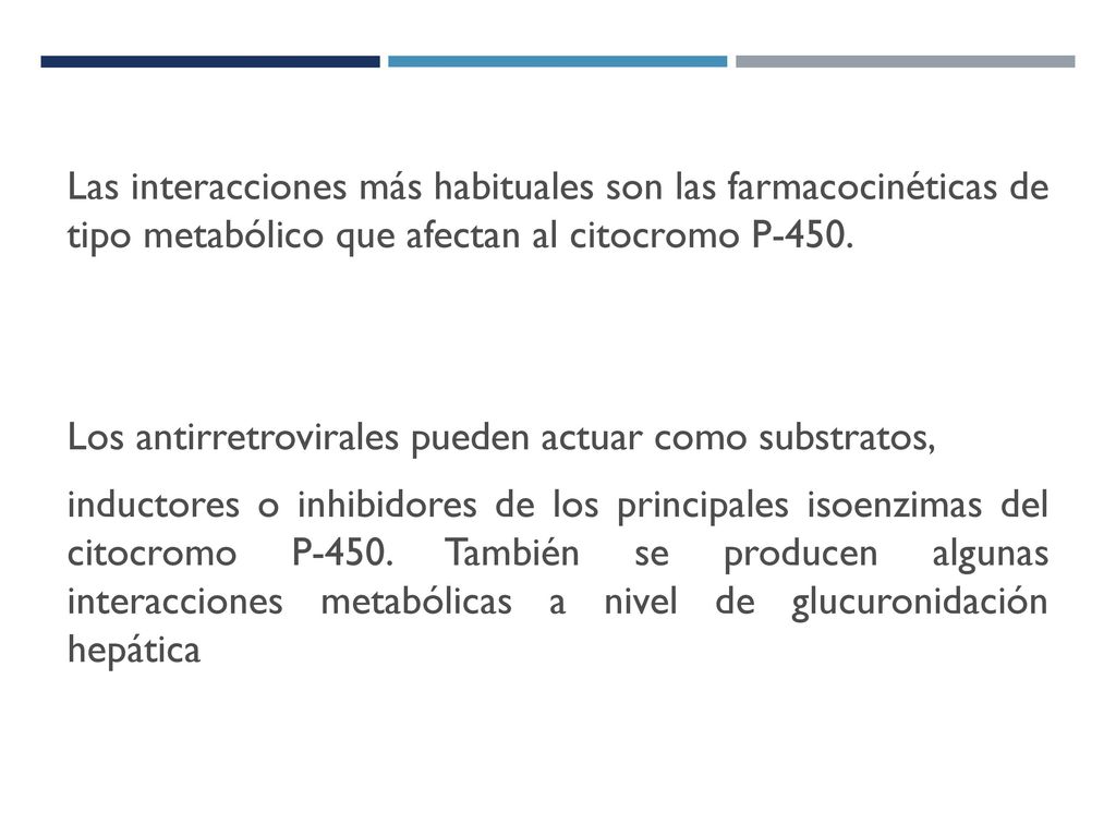 Las interacciones más habituales son las farmacocinéticas de tipo metabólico que afectan al citocromo P-450.