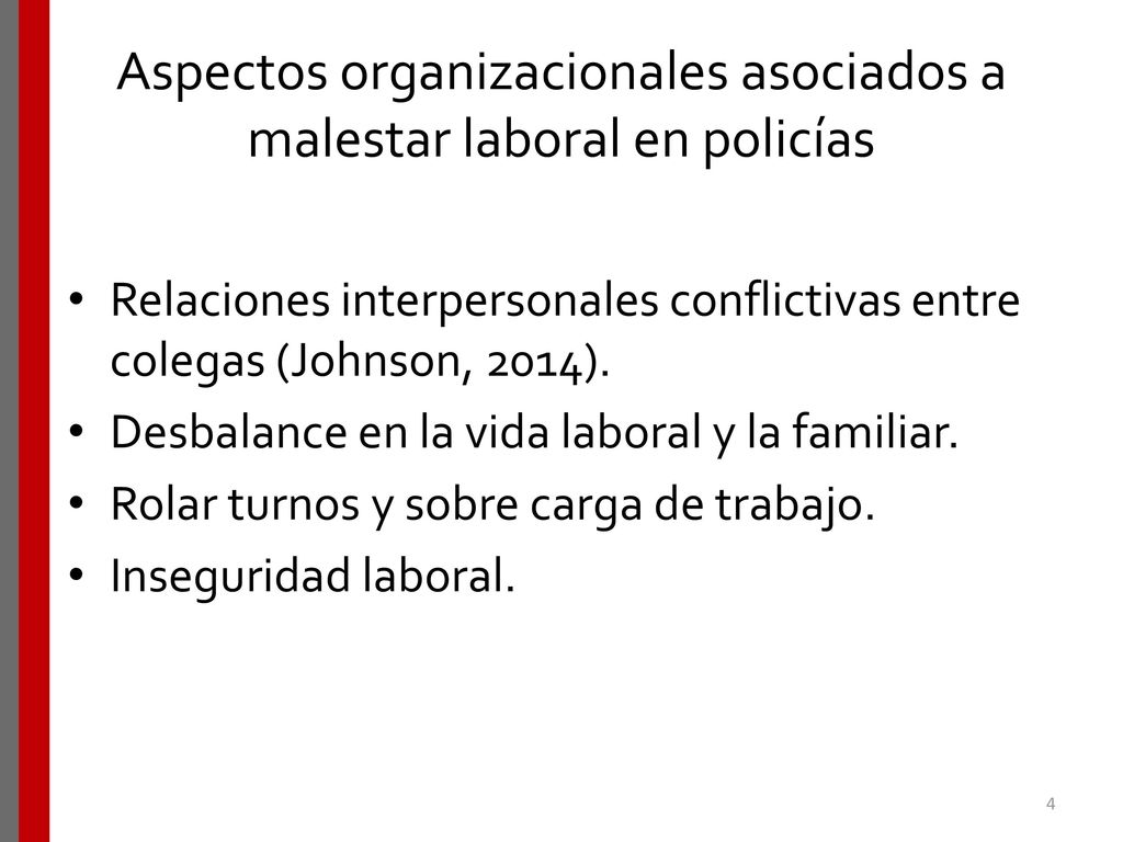 Aspectos organizacionales asociados a malestar laboral en policías