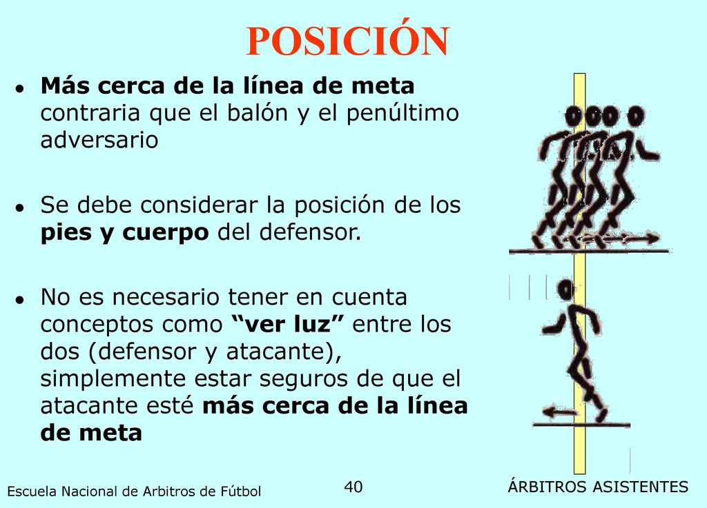 POSICIÓN Más cerca de la línea de meta contraria que el balón y el penúltimo adversario.