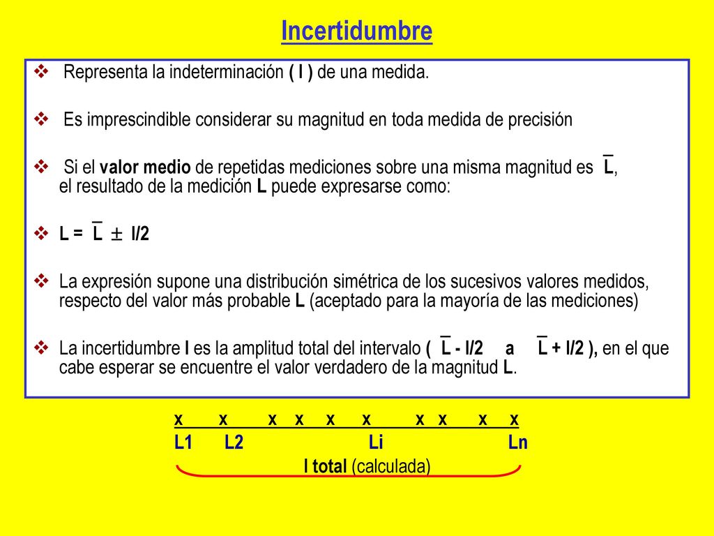 Incertidumbre Representa la indeterminación ( I ) de una medida.