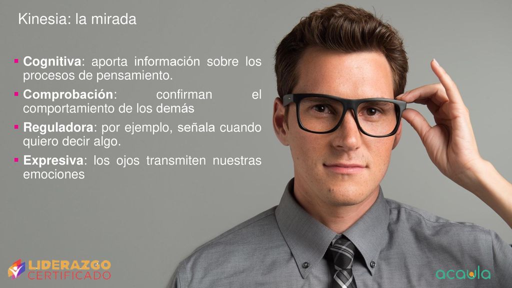 Kinesia: la mirada Cognitiva: aporta información sobre los procesos de pensamiento. Comprobación: confirman el comportamiento de los demás.