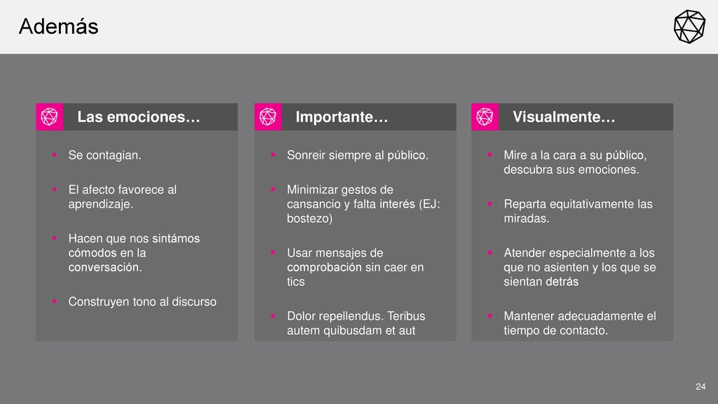 Además Las emociones… Importante… Visualmente… Se contagian.