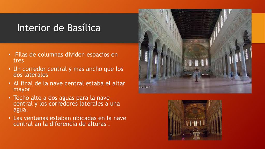 Interior de Basílica Filas de columnas dividen espacios en tres