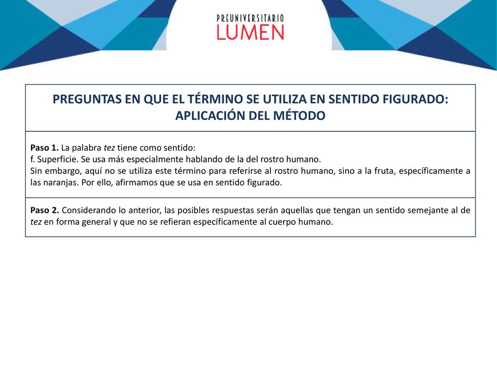 PREGUNTAS EN QUE EL TÉRMINO SE UTILIZA EN SENTIDO FIGURADO: APLICACIÓN DEL MÉTODO