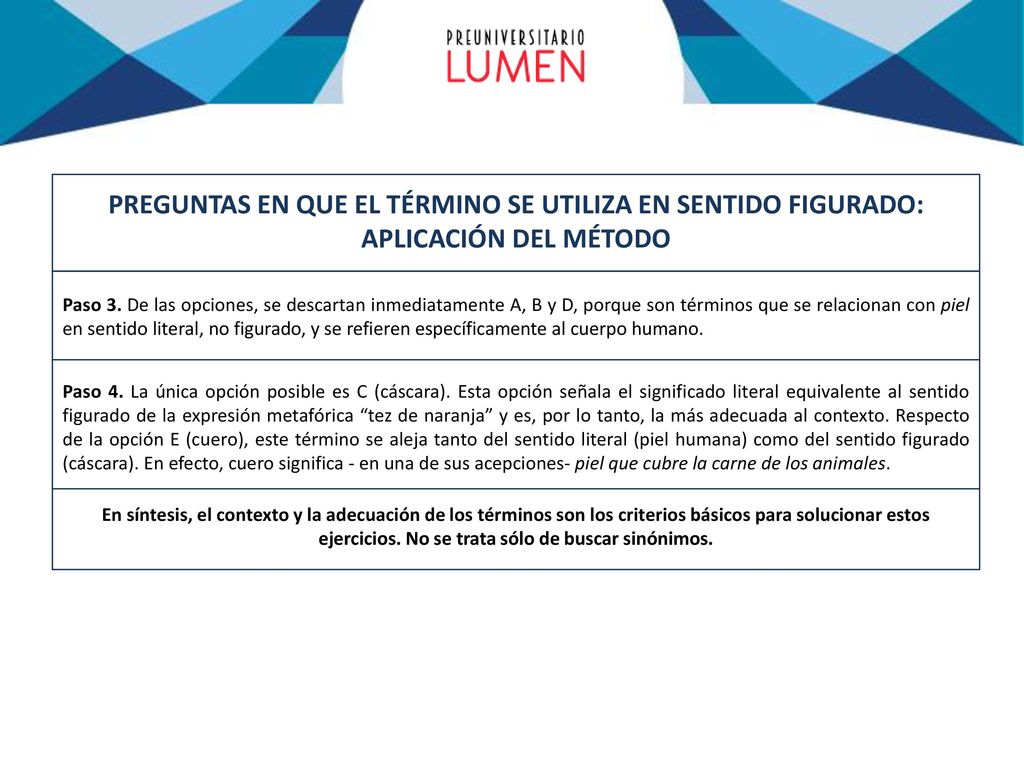 PREGUNTAS EN QUE EL TÉRMINO SE UTILIZA EN SENTIDO FIGURADO: APLICACIÓN DEL MÉTODO