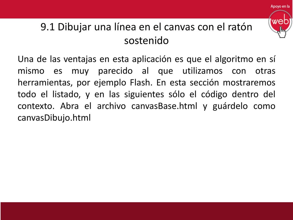 9.1 Dibujar una línea en el canvas con el ratón sostenido