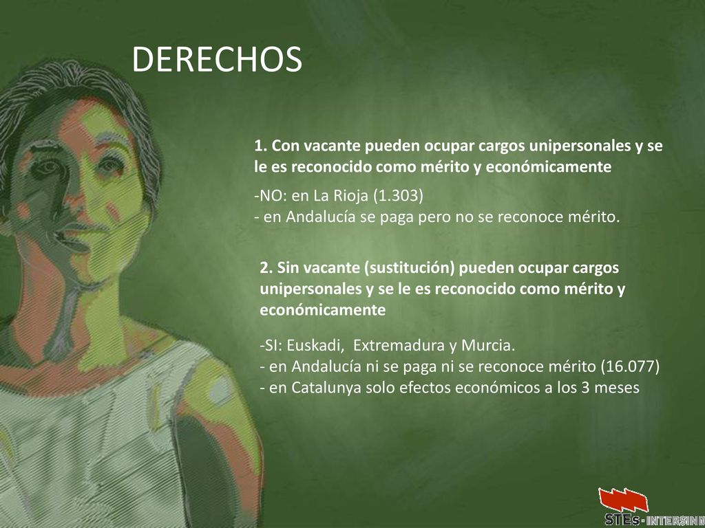 DERECHOS 1. Con vacante pueden ocupar cargos unipersonales y se le es reconocido como mérito y económicamente.