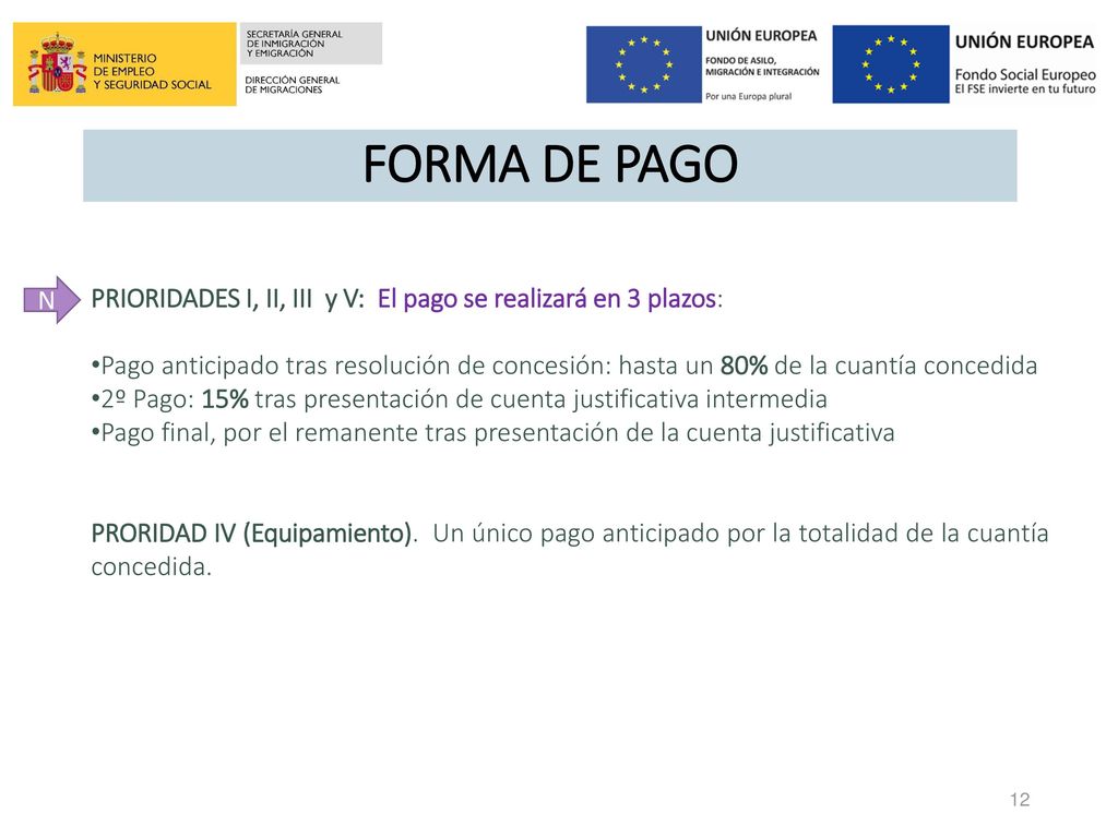 FORMA DE PAGO PRIORIDADES I, II, III y V: El pago se realizará en 3 plazos: