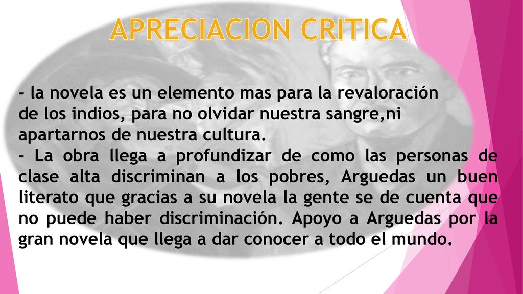 APRECIACION CRITICA - la novela es un elemento mas para la revaloración. de los indios, para no olvidar nuestra sangre,ni.