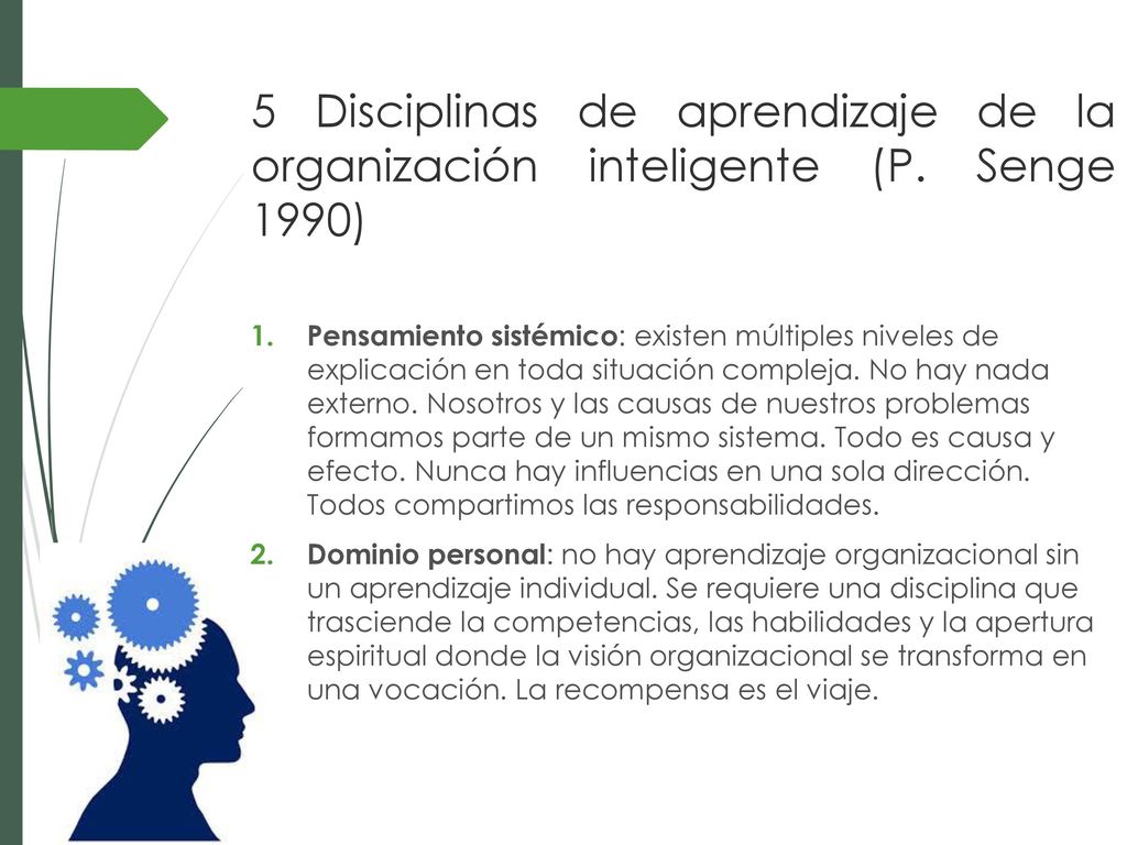 5 Disciplinas de aprendizaje de la organización inteligente (P
