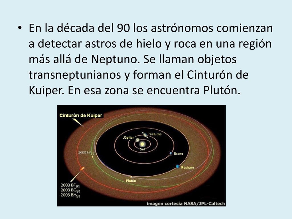 En la década del 90 los astrónomos comienzan a detectar astros de hielo y roca en una región más allá de Neptuno.