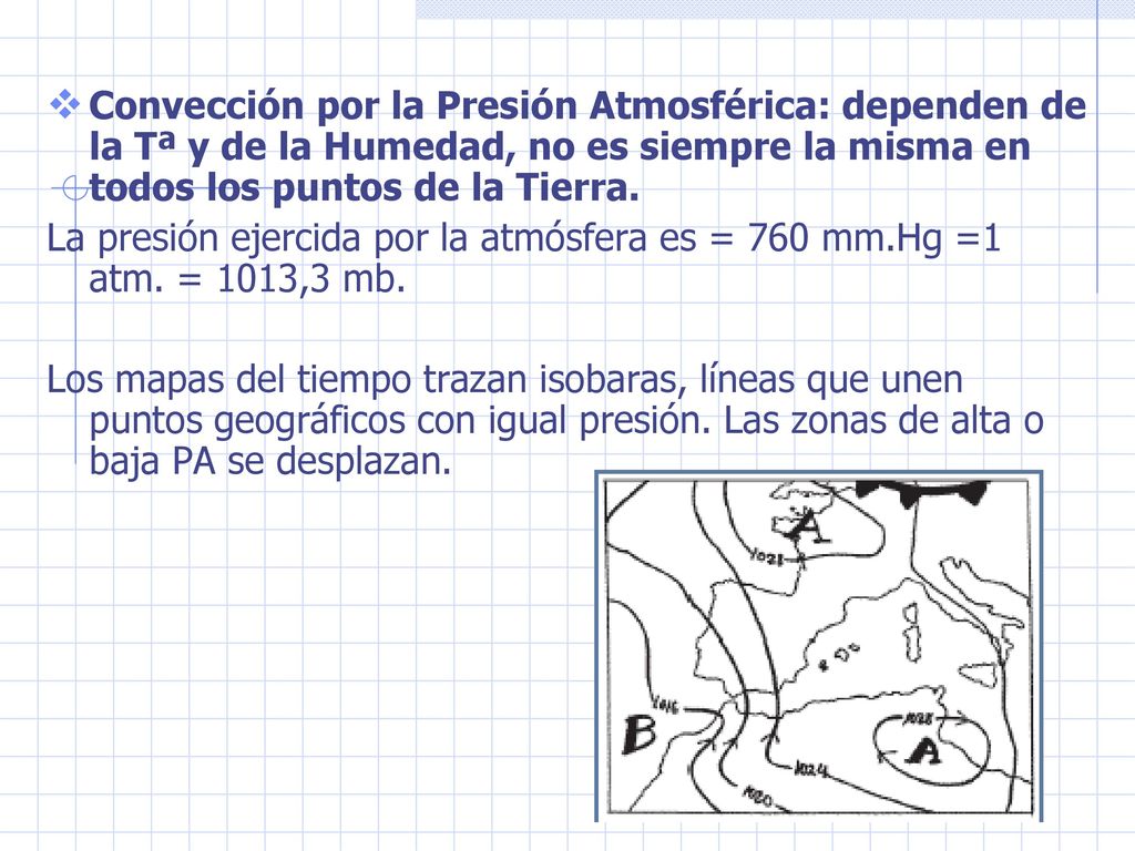 Convección por la Presión Atmosférica: dependen de la Tª y de la Humedad, no es siempre la misma en todos los puntos de la Tierra.