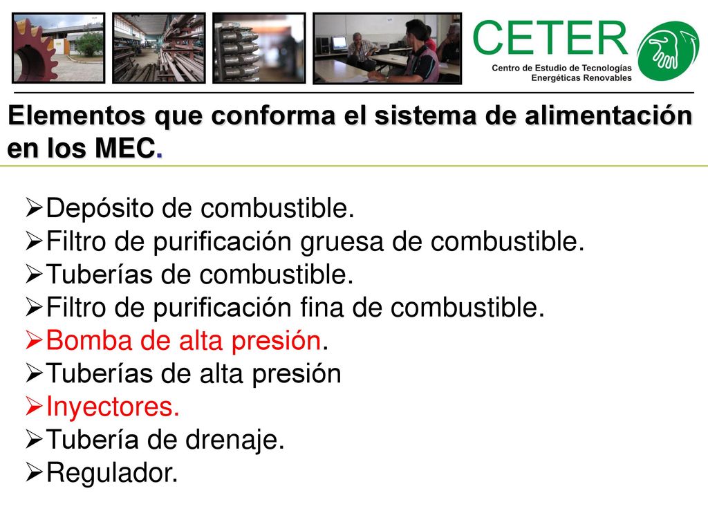 Elementos que conforma el sistema de alimentación en los MEC.
