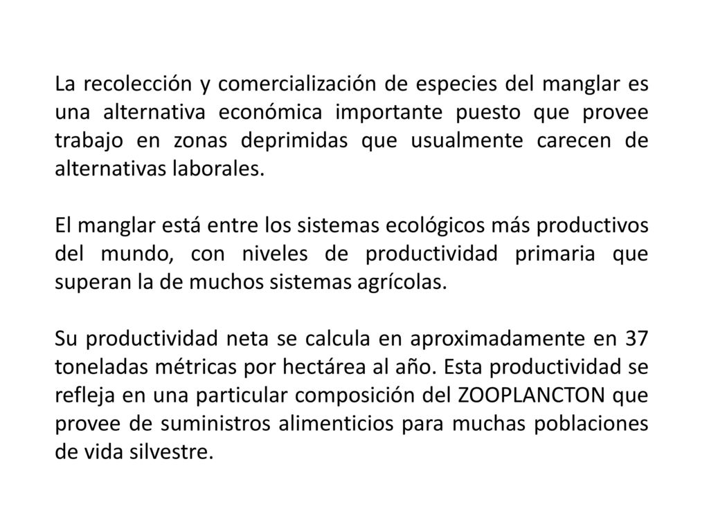 La recolección y comercialización de especies del manglar es una alternativa económica importante puesto que provee trabajo en zonas deprimidas que usualmente carecen de alternativas laborales.