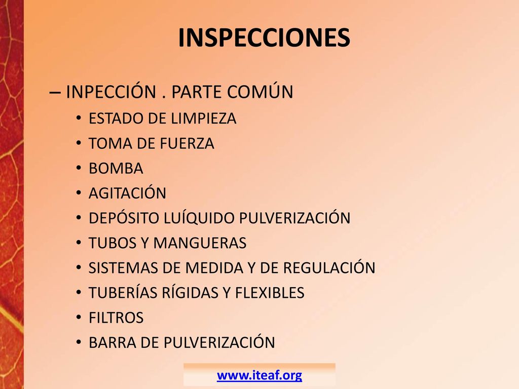 INSPECCIONES INPECCIÓN . PARTE COMÚN ESTADO DE LIMPIEZA TOMA DE FUERZA