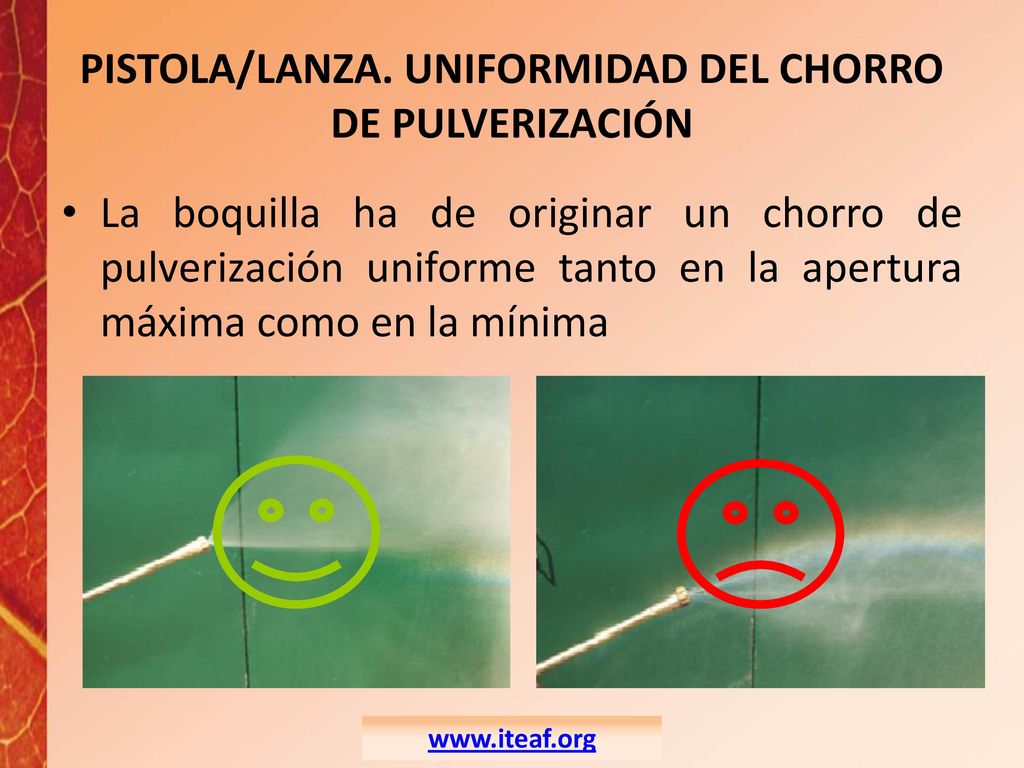 PISTOLA/LANZA Las boquillas han de ser adecuadas para la correcta aplicación. Cerrada la pistola/lanza de pulverización no se debe apreciar goteo.