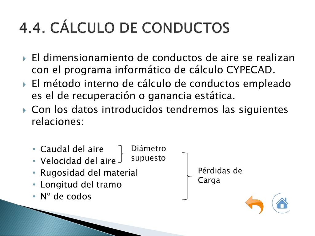 4.4. CÁLCULO DE CONDUCTOS El dimensionamiento de conductos de aire se realizan con el programa informático de cálculo CYPECAD.