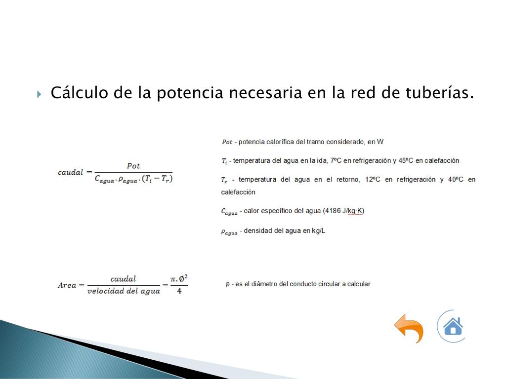 Cálculo de la potencia necesaria en la red de tuberías.