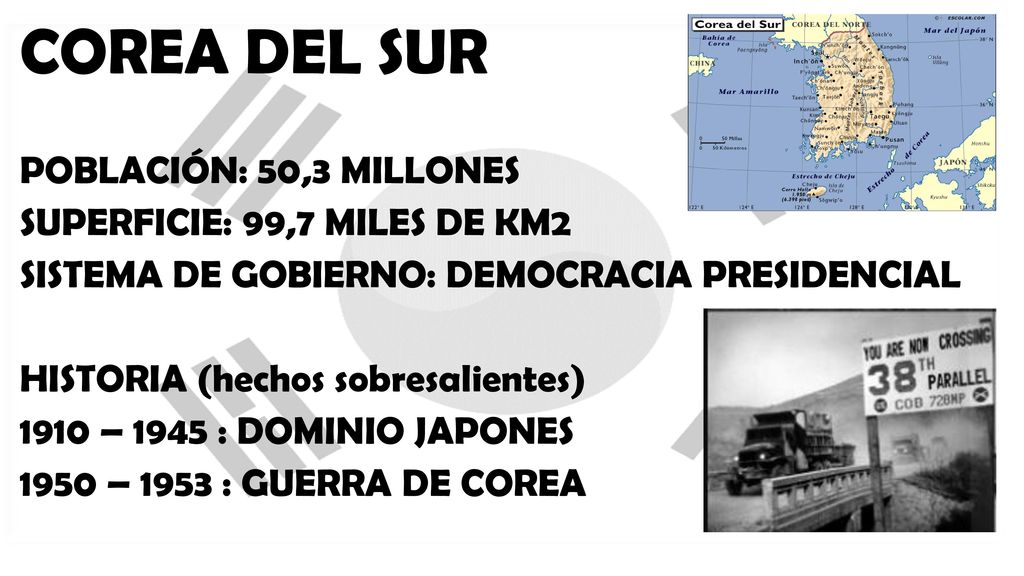 COREA DEL SUR POBLACIÓN: 50,3 MILLONES SUPERFICIE: 99,7 MILES DE KM2