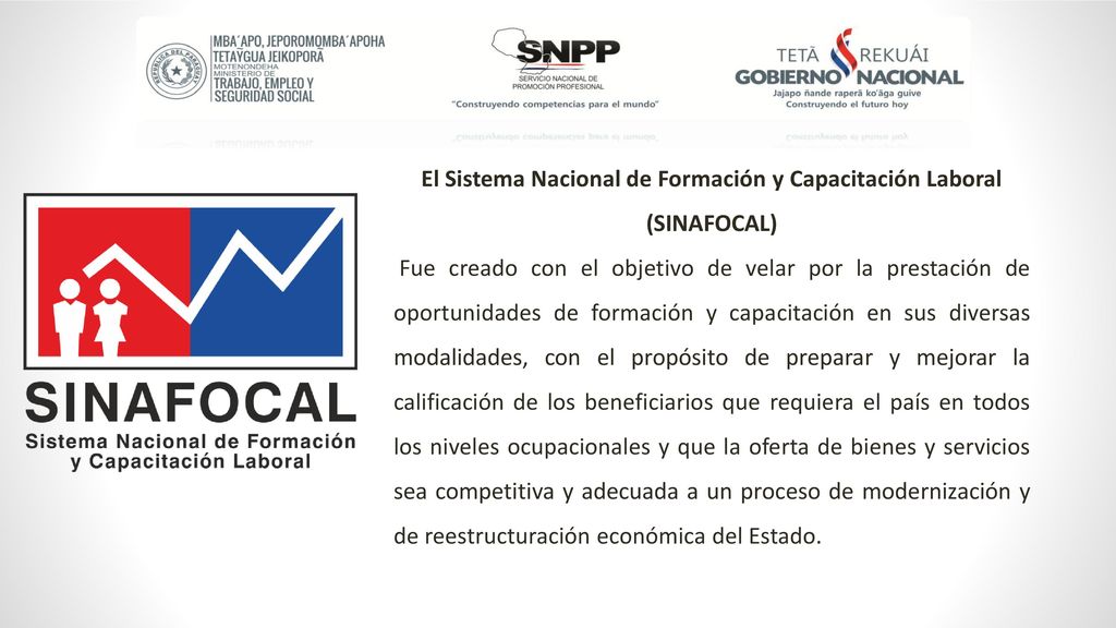 El Sistema Nacional de Formación y Capacitación Laboral (SINAFOCAL)