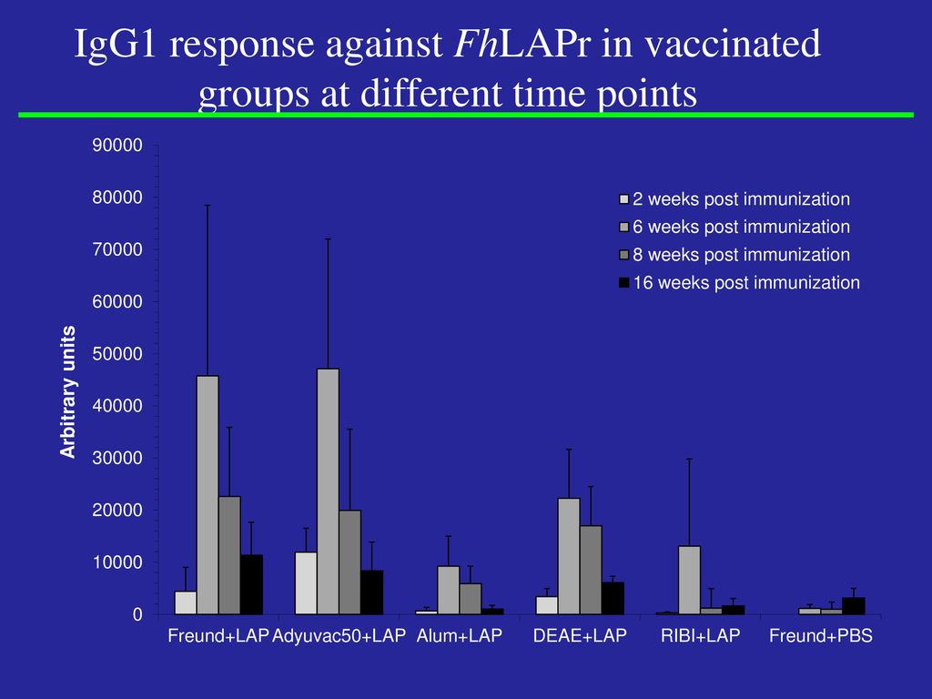 IgG1 response against FhLAPr in vaccinated groups at different time points