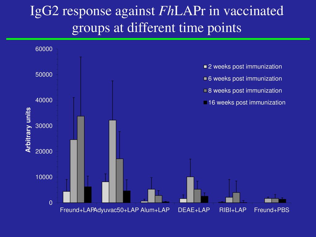 IgG2 response against FhLAPr in vaccinated groups at different time points