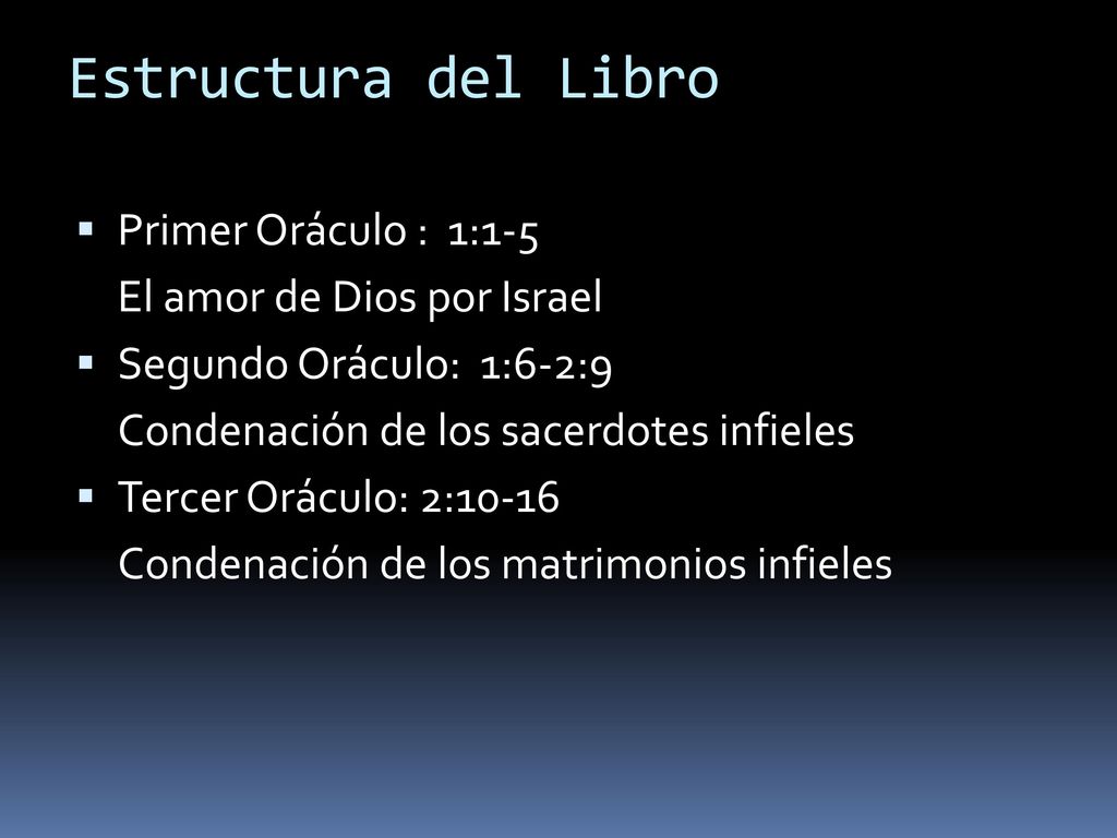Estructura del Libro Primer Oráculo : 1:1-5 El amor de Dios por Israel