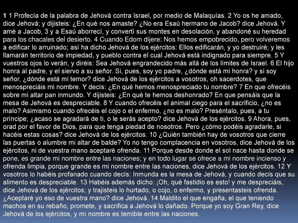 1 1 Profecía de la palabra de Jehová contra Israel, por medio de Malaquías.