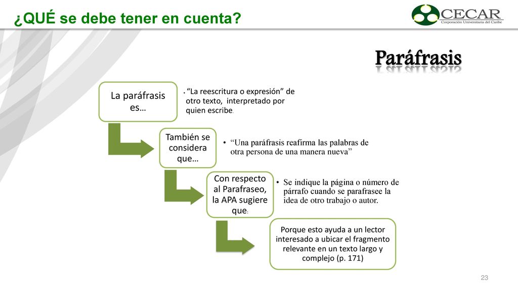 Paráfrasis ¿QUÉ se debe tener en cuenta La paráfrasis es…