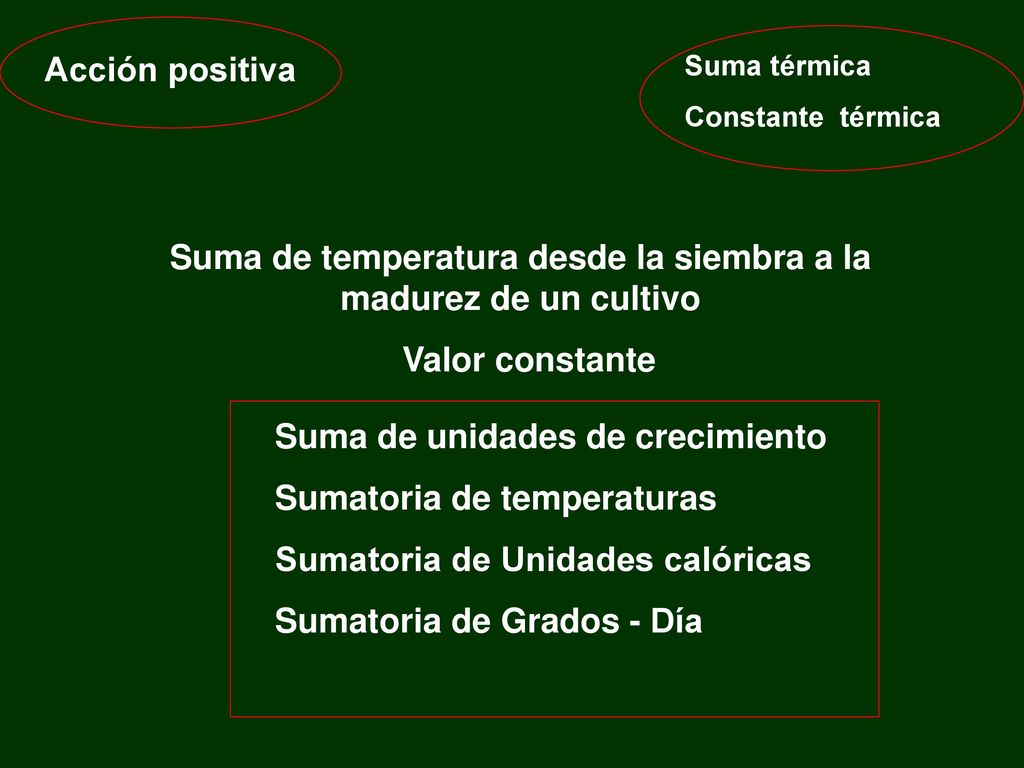 Suma de temperatura desde la siembra a la madurez de un cultivo
