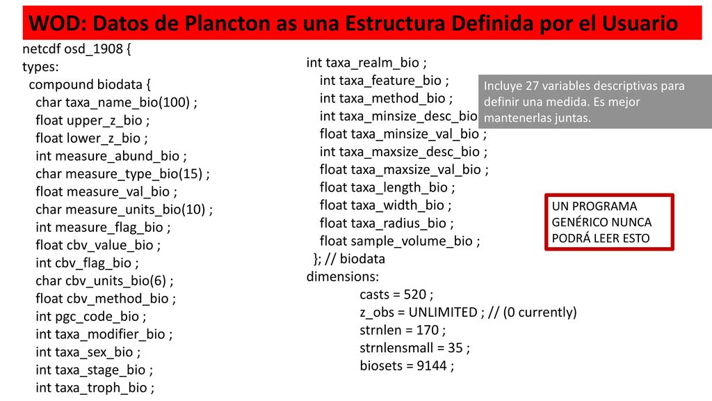 WOD: Datos de Plancton as una Estructura Definida por el Usuario