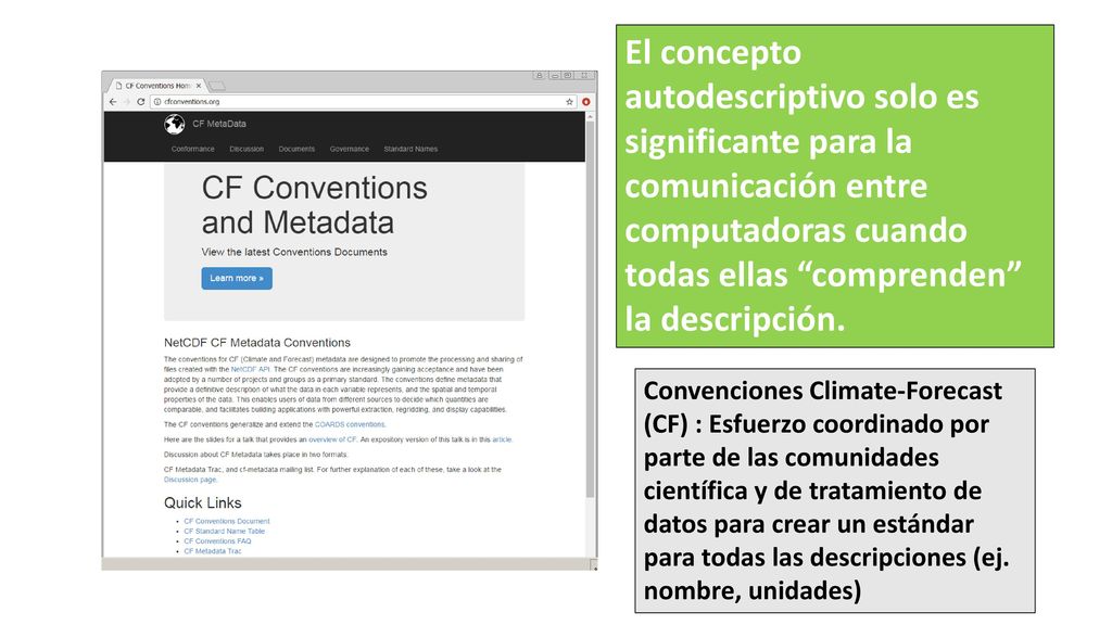 El concepto autodescriptivo solo es significante para la comunicación entre computadoras cuando todas ellas comprenden la descripción.
