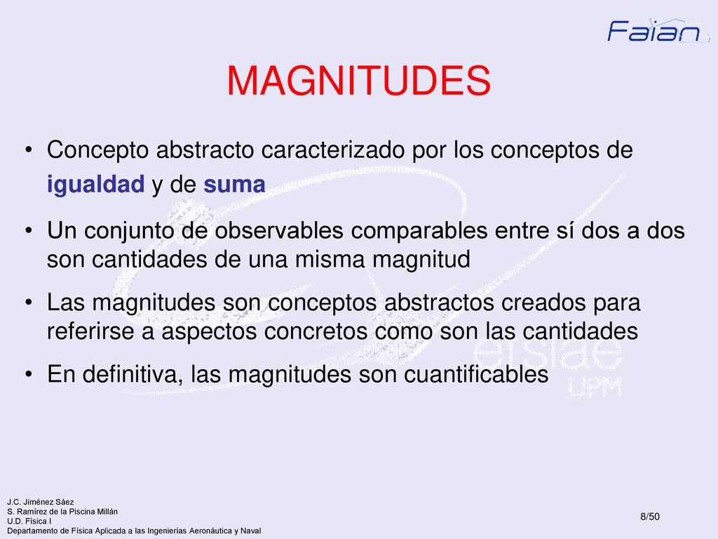 MAGNITUDES Concepto abstracto caracterizado por los conceptos de igualdad y de suma.