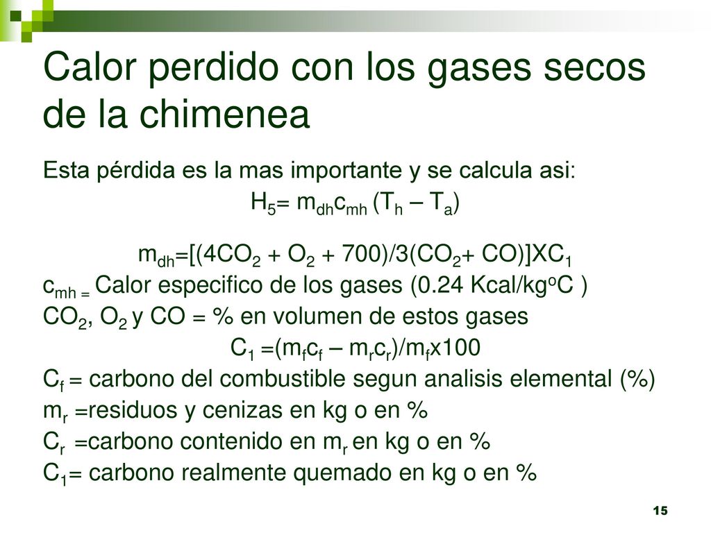 Calor perdido con los gases secos de la chimenea