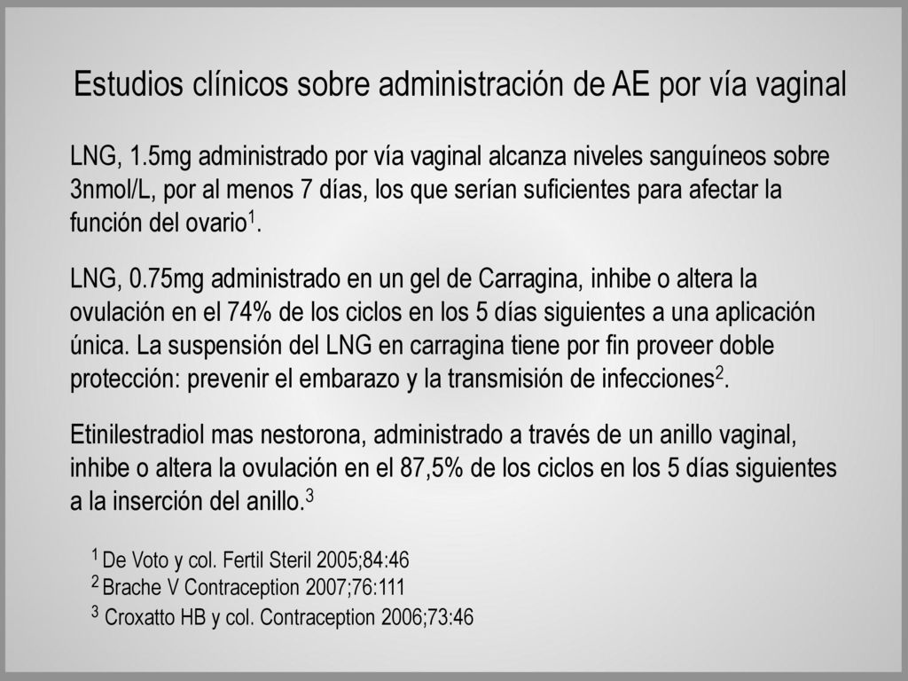 Estudios clínicos sobre administración de AE por vía vaginal