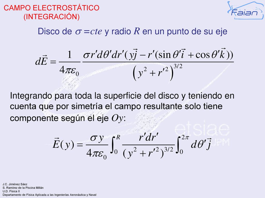 Disco de  =cte y radio R en un punto de su eje
