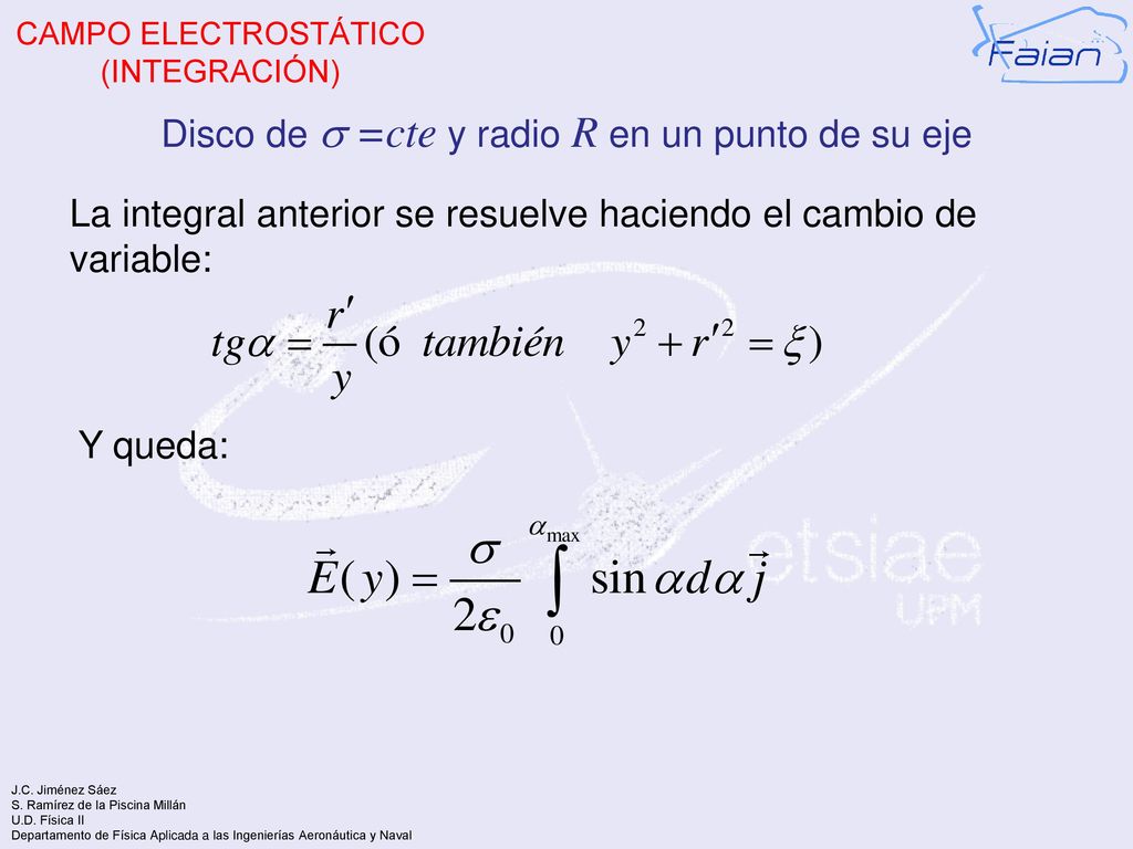 Disco de  =cte y radio R en un punto de su eje